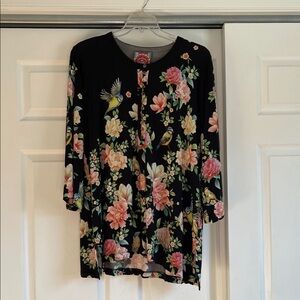Johnny Was Black Floral Blouse